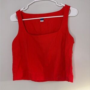 Old Navy Linen Rayon Red Sleeveless Women's Tank Top Square Neck Cropped